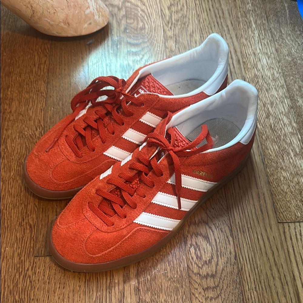 Adidas Red and White Gazelle Sneakers Suede Low-Top